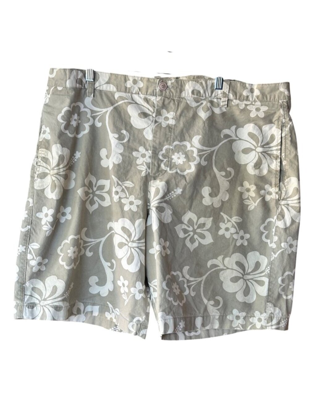 Islander 42 Floral Beige & White Mens Casual Shorts Button Closure Lightweight